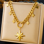 304 Stainless Steel Micro Pave Clear Cubic Zirconia Pendant Necklaces, Golden, Star, 13.50 inch(34.3cm)(FS-WG041DC-02)