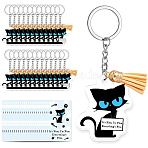 DIY Keychain Making Kits, including Acrylic Pendants, Keychain Rings, Tassel Pendant Decorations and Cardboard Jewelry Display Cards, Cat Shape, 84x47mm, 25pcs/set(KEYC-CN0001-12B-07)