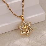 304 Stainless Steel Micro Pave Clear Cubic Zirconia Pendant Necklaces for Women, Real 18K Gold Plated, Star of David, 15.55 inch(39.5cm)(NJEW-U047-01B-G)