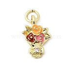 Valentine's Day Brass Micro Pave Cubic Zirconia Pendants, Bouquet Charms, with Enamel, Golden, 15x10x3mm, Hole: 3mm(KK-D237-03G)