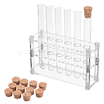 Acrylic Multi-Use Colorimetrical Cylinder Tube Display Racks, with Glass Test Tube & Cork Bottle Stoppers, Clear, 13.5~150x9~50x3.5~16.5mm(DIY-OC0013-10A)