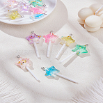 12Pcs 6 Colors Sparkling Plastic Star Lollipop Pendants, with Platinum Iron Loop & Spangle, Mixed Color, 52.5x20.5x7.5mm, Hole: 2mm, 2pcs/color(KY-LP0001-35)