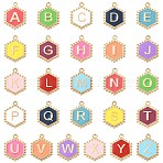 52Pcs Alloy Enamel Pendants, Golden, Letter A~Z Charm, Hexagon, 20x15.5x2mm, Hole: 1.2mm(ENAM-CJ0007-07D)