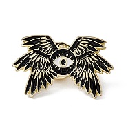 Wing with Horse Eye Enamel Pin, Light Gold Alloy Brooch for Backpack Clothes, Black, 19x30x2mm, Pin: 1.2mm(JEWB-A005-17)