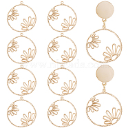 Brass Pendants, Flat Round with Flower Charm, Light Gold, 28x25.5x1.5mm, Hole: 1.2mm, 10pcs/box(KK-BC0011-09)