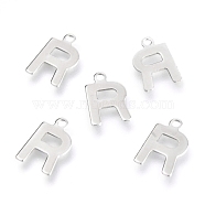 201 Stainless Steel Charms, Alphabet, Letter.R, 12x7.6x0.6mm, Hole: 1.4mm(STAS-C021-06P-R)