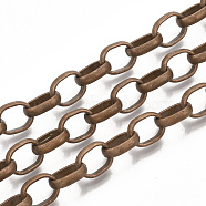 Iron Rolo Chains, Belcher Chains, Unwelded, with Spool, Red Copper, 10x8x2.5mm, about 82.02 Feet(25m)/roll(CH-T001-03R)