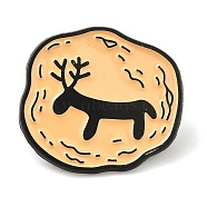 Black Alloy Brooches, Enamel Pins for Women Men, Deer, 28x30x1.5mm(JEWB-I029-04EB-04)