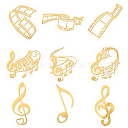 9Pcs 9 Styles Nickel Self-adhesive Picture Stickers, Golden, Movie Scenes & Music Note Pattern, Mixed Patterns, 40x40mm, 1pc/style(DIY-OC0004-27)