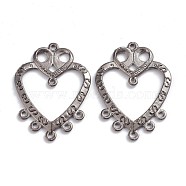 Alloy Chandelier Components Links, Heart, Gunmetal, 38.5x28x2mm, Hole: 1mm and 0.5mm(PALLOY-E552-04B)