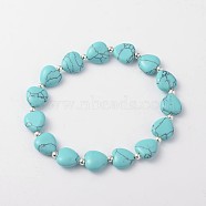Heart Synthetic Turquoise Stretch Bracelets, with Silver Color Plated Iron Finding, 57mm(BJEW-JB02066-01)