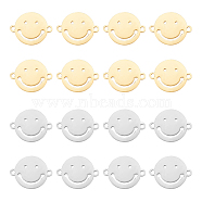 32Pcs 2 Colors 201 Stainless Steel Connector Charms, Laser Cut Links, Flat Round with Smiling Face, Platinum & Golden, 12.5x16.5x1mm, Hole: 1.5mm, 16pcs/color(STAS-UN0049-84)