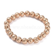 Electroplated Natural Lava Rock Beads Stretch Bracelets, Long-Lasting Plated, Round, Light Gold Plated, 2-1/4 inch(5.6cm), Bead: 8.5~9mm(BJEW-G623-01LG-8mm)