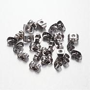 304 Stainless Steel Ear Nuts, Friction Earring Backs for Stud Earrings, Stainless Steel Color, 6x4.5x3mm, Hole: 0.8mm(STAS-D438-27P)
