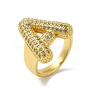 Letter Brass Micro Pave Clear Cubic Zirconia Open Cuff Ring for Women, Real 18K Gold Plated, Letter A, 20x18mm, US Size 6(16.5mm)(RJEW-N046-03A-G)