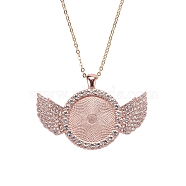 Alloy Big Pendants Cabochon Settings, with Crystal Rhinestone, Cadmium Free & Lead Free, Flat Round with Wing, Rose Gold, Tray: 25mm, 41.5x60x3.5mm, Hole: 5x3.5mm(FIND-YW0001-20B-RG)