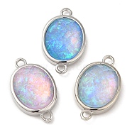 Synthetic Opal Connector Charms, Rack Plating Brass Oval Links, Platinum, Mixed Color, 18x11x5mm, Hole: 1.4mm(KK-S370-03P)