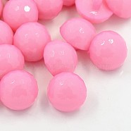 Acrylic Shank Buttons, Plastic Buttons, 1-Hole, Dyed, Faceted, Half Round/Dome, Pink, 11x6mm, Hole: 3mm(BUTT-E079-B-09)
