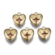 Brass Micro Cubic Zirconia Charms, Unplated, Nickel Free, Heart, Red, 9x9x3mm, Hole: 0.8mm(KK-N231-125C-02-NF)