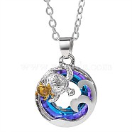 Double Turtle and Wave Alloy Pendant Necklace with Rhinestone, Lucky Jewelry for Mom and Daughter, Platinum & Golden, 17.72 inch(45cm)(JN1015A)