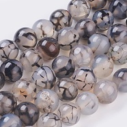 Round Natural Dragon Veins Agate Beads Strands, Dyed, 10mm, Hole: 1.5mm, about 38pcs/strand, 15.1 inch(X-G-S124-10mm)