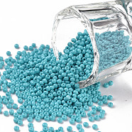 11/0 Grade A Round Glass Seed Beads, Baking Paint, Cyan, 2.3x1.5mm, Hole: 1mm, about 48500pcs/pound(SEED-N001-A-1016)