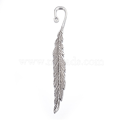 Tibetan Style Bookmarks, Cadmium Free & Lead Free, Feather, Antique Silver, 117x12x4mm, Hole: 3mm(TIBE-54-AS-RS)