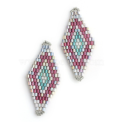 MIYUKI & TOHO Japanese Seed Beads, Handmade Links, Rhombus Loom Pattern, Old Rose, 42.5~44x19~20x1.5~2mm, Hole: 1~2mm(X-SEED-S009-SP2-18)