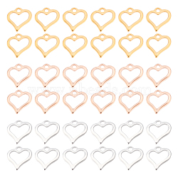 60Pcs 3 Colors 304 Stainless Steel Open Heart Charms, Hollow, Mixed Color, 10.5x11x1mm, Hole: 1.6mm, 20pcs/color(STAS-DC0007-60)
