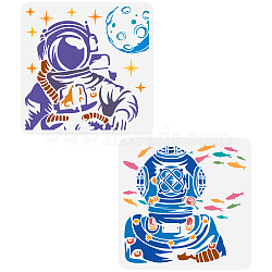 2Pcs 2 Styles PET Hollow Out Drawing Painting Stencils, for DIY Scrapbook, Photo Album, Spaceman, 300x300mm, 1pc/style(DIY-WH0394-0240)