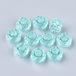 Transparent Resin Beads, Large Hole Beads, Faceted, Rondelle, Pale Turquoise, 14x8mm, Hole: 5.5mm(RESI-T030-02G)