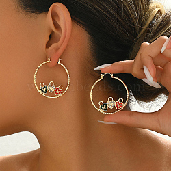 Geometric Retro Casual Hoop Earrings, Real 18K Gold Plated, with Rhinestone, Tortoise, 43x40mm(ER1344-3)