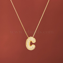 Brass Micro Pave Clear Cubic Zirconia Initial Pendant Necklaces for Women, Golden, Letter C, 15.75 inch(40cm)(FS-WGDC51D-03)