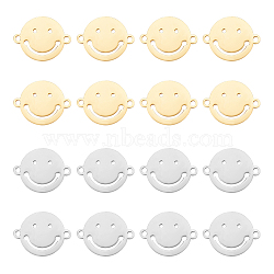 32Pcs 2 Colors 201 Stainless Steel Connector Charms, Laser Cut Links, Flat Round with Smiling Face, Platinum & Golden, 12.5x16.5x1mm, Hole: 1.5mm, 16pcs/color(STAS-UN0049-84)