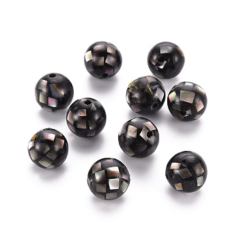 Resin Beads, with Lip Natural Black Shell, Round, Black, 8.5mm, Hole: 1mm