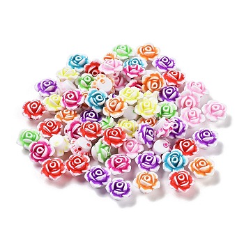 Craft Style Opaque Acrylic Beads, Flower, Mixed Color, 12.5x12.5x7.5mm, Hole: 1.6mm, about 1087pcs/500g
