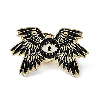 Wing with Horse Eye Enamel Pin, Light Gold Alloy Brooch for Backpack Clothes, Black, 19x30x2mm, Pin: 1.2mm