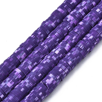 Handmade Polymer Clay Beads Strands, for DIY Jewelry Crafts Supplies, Heishi Beads, Disc/Flat Round, Blue Violet, 6x0.5~1mm, Hole: 1.8mm, about 290~320pcs/strand, 15.75 inch~16.14 inch(40~41cm)
