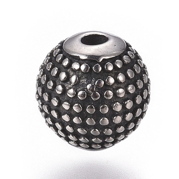 304 Stainless Steel Beads, Polished, Round, Antique Silver, 7.5mm, Hole: 1.6mm