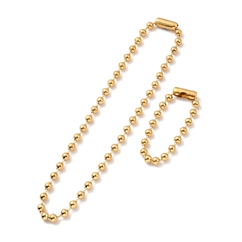 Vacuum Plating 304 Stainless Steel Ball Chain Necklace & Bracelet Set, Jewelry Set with Ball Chain Connecter Clasp for Women, Golden, 8-7/8 inch(22.4~56.5cm), Beads: 8mm