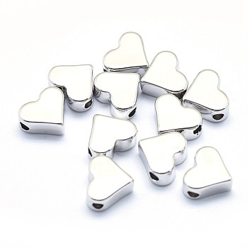 Brass Beads, Cadmium Free & Nickel Free & Lead Free, Heart, Real Platinum Plated, 6x7x3mm, Hole: 1.2mm