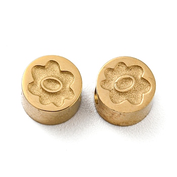Ion Plating(IP) 316L Surgical Stainless Steel Beads, Textured, Flat Round with Flower, Real 18K Gold Plated, 5x3.5mm, Hole: 2mm