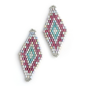 MIYUKI & TOHO Japanese Seed Beads, Handmade Links, Rhombus Loom Pattern, Old Rose, 42.5~44x19~20x1.5~2mm, Hole: 1~2mm