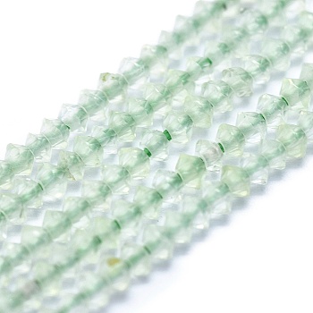 Natural Prehnite Beads Strands, Bicone, Faceted, 2x0.8mm, Hole: 0.5mm, about 310~320pcs/strand, 15.35 inch(39cm)