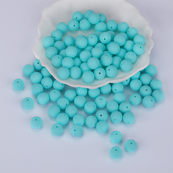 Round Silicone Focal Beads, Chewing Beads For Teethers, DIY Nursing Necklaces Making, Cyan, 15mm, Hole: 2mm