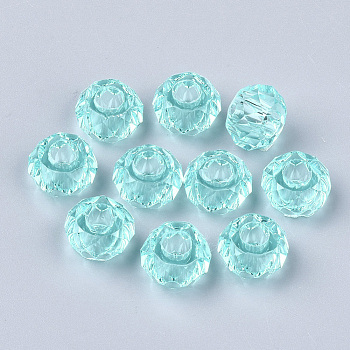 Transparent Resin Beads, Large Hole Beads, Faceted, Rondelle, Pale Turquoise, 14x8mm, Hole: 5.5mm