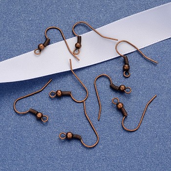Earring Jewelry Findings Red Copper Iron Earring Hooks, with Horizontal Loop, Nickel Free, 17~19x18mm, Hole: 2mm, Pin: 0.6mm