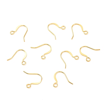 Brass Earring Hooks, with Horizontal Loop, Long-Lasting Plated, Real 18K Gold Plated, 14x16x0.7mm, Hole: 2mm, Pin: 0.7mm