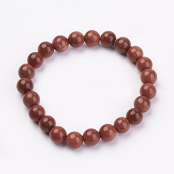 Synthetic Goldstone Stretch Bracelets, Round, 48mm(1-7/8 inch), Bead: 8mm in diameter.