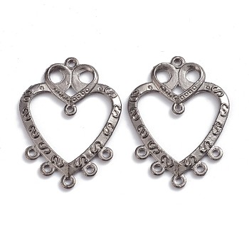 Alloy Chandelier Components Links, Heart, Gunmetal, 38.5x28x2mm, Hole: 1mm and 0.5mm